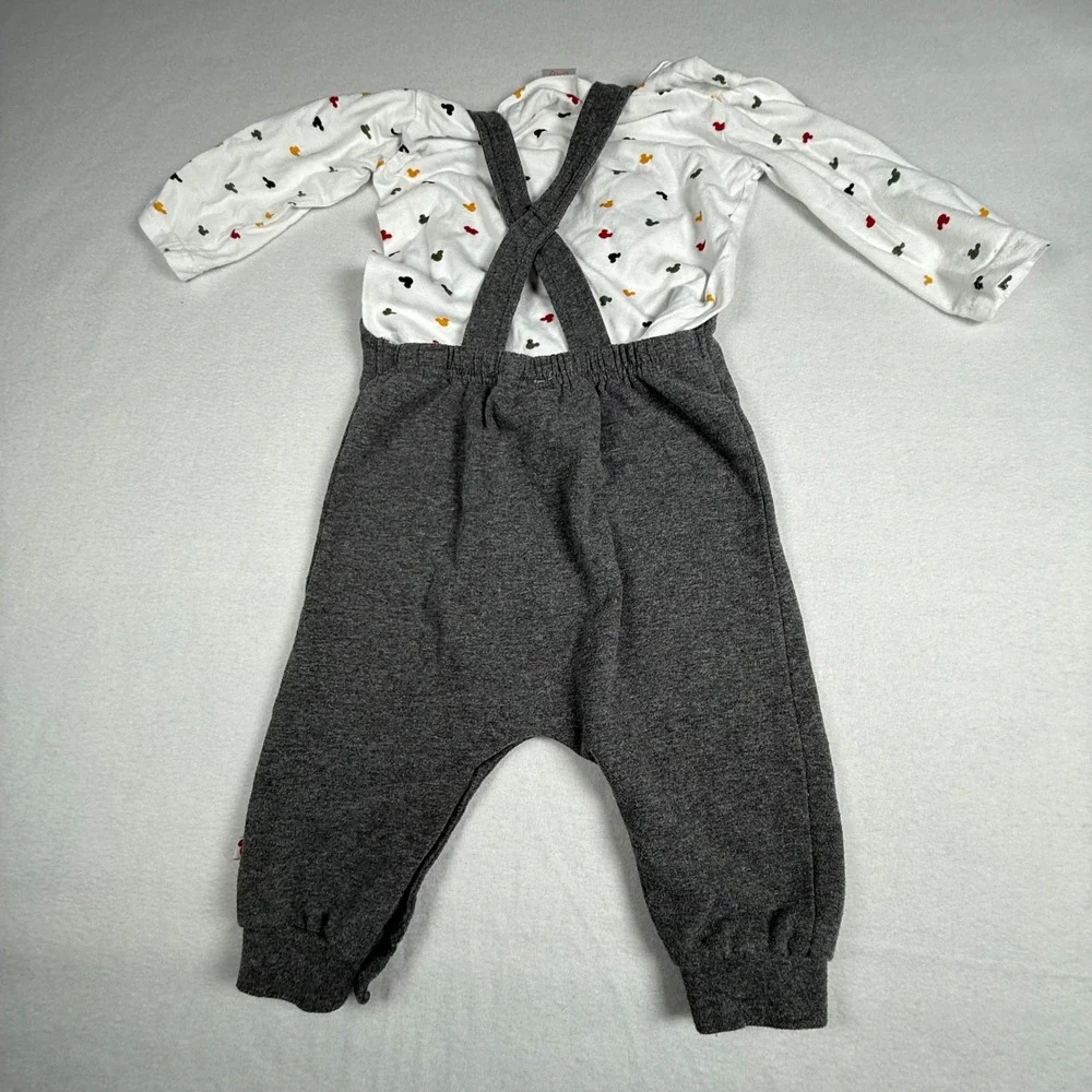 Disney Baby Mickey Mouse‎ Outfit Set Bodysuit & Overalls Gray 18 Months